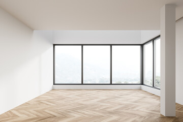 Empty white room with panoramic window