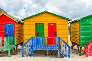 Naklejka premium Colourful Muizenberg Beach Huts in Cape Town, Western Cape, South Africa