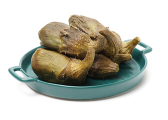 steamed aubergine dressed isolated on a white background 