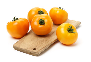 yellow tomatoes on white background.