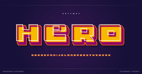 Superhero alphabet. Cartoon 3D old style font, Colorful shadow type for modern for super hero logo, headline and creative lettering. Bold geometric letters, vector typographic design