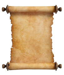 Old paper scroll with wooden handles. Isolated, clipping path included 
