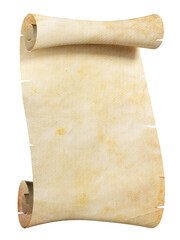 Vintage scroll or parchment manuscript isolated on a white background. Clipping path included