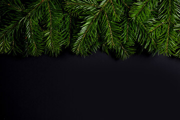 Christmas tree frame on black background