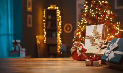 Beautiful Christmas gifts and decorative lights