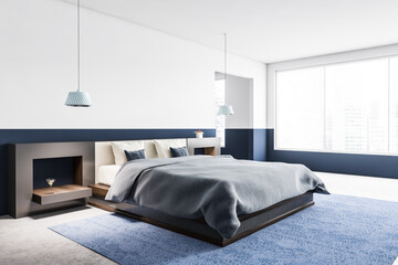 White and blue bedroom corner