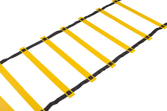 Yellow Coordination Ladder, On A White Background, Photograph Of A Part Of The Ladder, Close-up