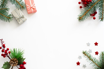 Christmas and New Year composition on a white background.  Top view.  Flat lay