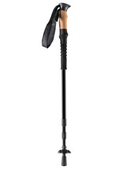 one black trekking stick, on white background, nordic walking stick