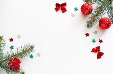 Christmas and New Year composition on a white background.  Top view.  Flat lay