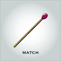 Vector retro illustration of a match without fire. Match flat icon vector. Isolated objects. Vector illustration. Simple vector for Graphic design. Fire, energy, Knowledge concept. 