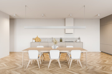 White kitchen with dining table