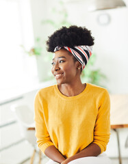 portrait young african american girl woman smiling office classroom casual lifestyle happy home...