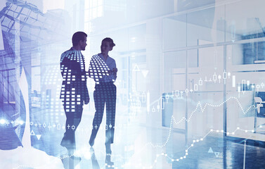 Business people silhouettes in office, planet