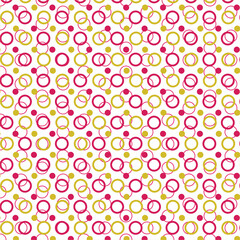 Pink and yellow circles pattern isolated on white background. Polka dot design.