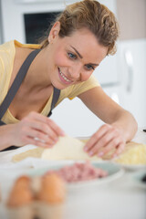 Obraz na płótnie Canvas woman working with dough preparation recipe bread