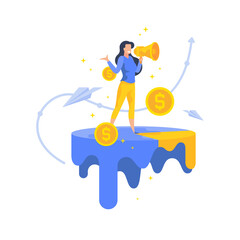 Female manager promoting financial service vector illustration