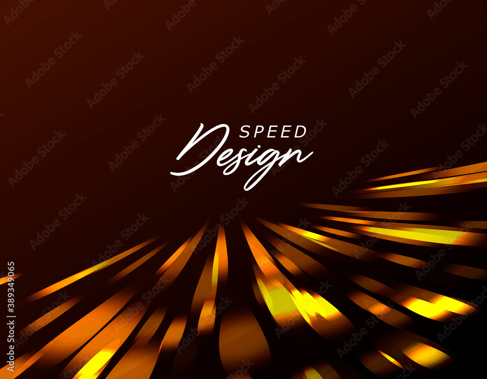 Poster abstract background of golden lights moving on light speed and forming illuminated textured surface 