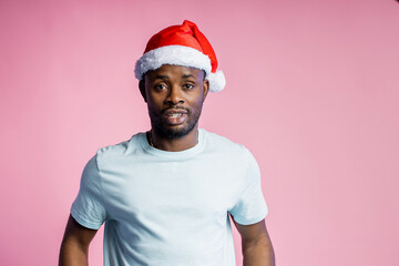 African american man wearing Santa hat