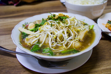 Thai chicken meatball soup in restaurant