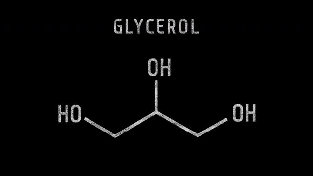 Glycerol also called glycerine or glycerin Molecular Structure Symbol Sketch or Drawing Animation on black background and Green Screen