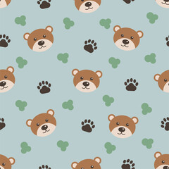 Cute animals, cartoon bear, seamless pattern for kids. Vector background for printing on children clothing.
