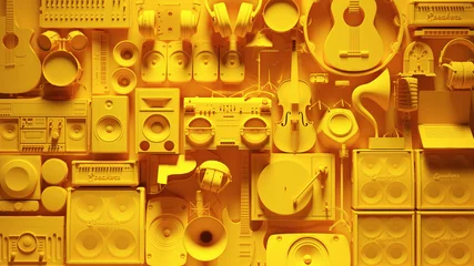 Deurstickers Yellow Musical Instrument Wall 3d illustration   © paul