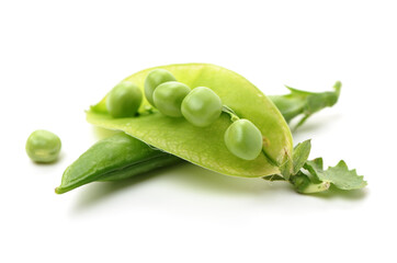 Fresh peas isolated on white background