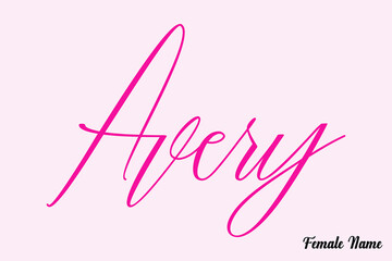 Avery-Female Name Calligraphy Cursive Dork Pink Color Text on Light Pink Background