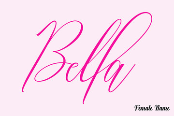 Bella-Female Name Calligraphy Cursive Dork Pink Color Text on Light Pink Background