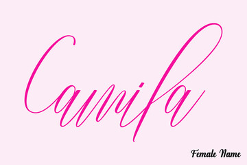 Camila-Female Name Calligraphy Cursive Dork Pink Color Text on Light Pink Background