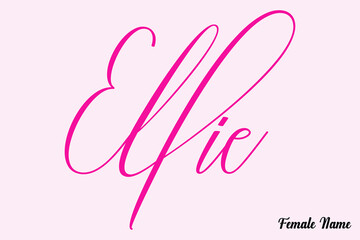 Ellie-Female Name Calligraphy Cursive Dork Pink Color Text on Light Pink Background