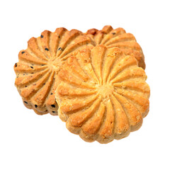 Whole wheat flour cracker or buscuit isolated on a white background