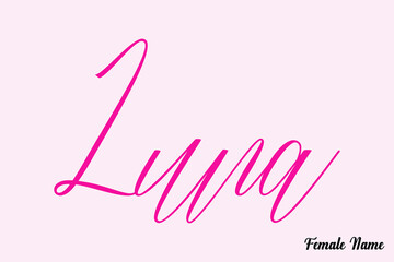 Luna-Female Name Calligraphy Cursive Dork Pink Color Text on Light Pink Background