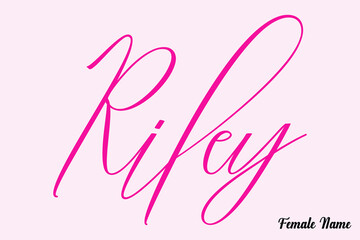 Riley-Female Name Calligraphy Cursive Dork Pink Color Text on Light Pink Background