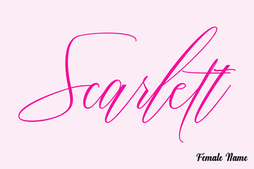 Scarlett-Female Name Calligraphy Cursive Dork Pink Color Text on Light Pink Background