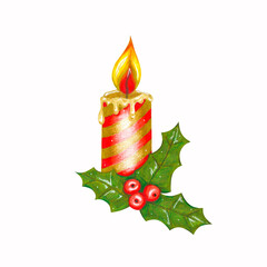 Christmas candle and holly leaf