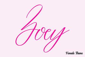 Zoey -Female Name Calligraphy Cursive Dork Pink Color Text on Light Pink Background
