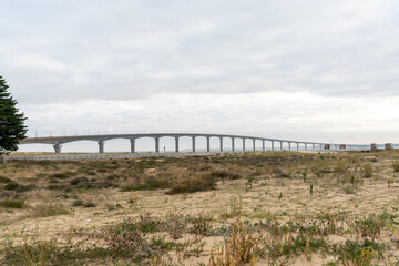 view of the bridge between La Rochelle and Ile de Re in western France