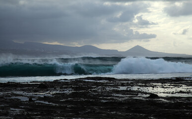 North east  coast of Gran Canaria, powerful ocean waves broought in by distant Epsilon hurricane...