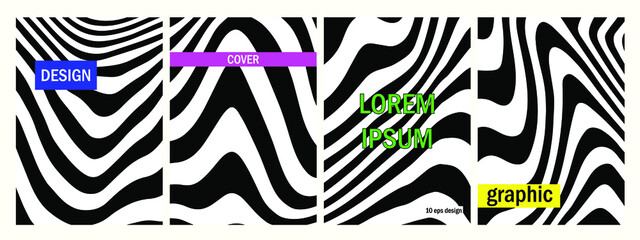 Set of vector zebra covers. Trendy stylish wild stripes template. Animal print background for design, advertising banner, web, brochure etc.