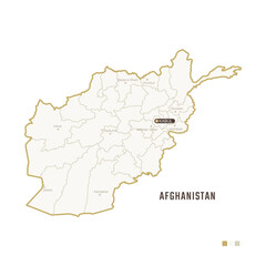 Map of Afghanistan with border, cities and capital Kabul. Each city has separately for your design. Vector Illustration
