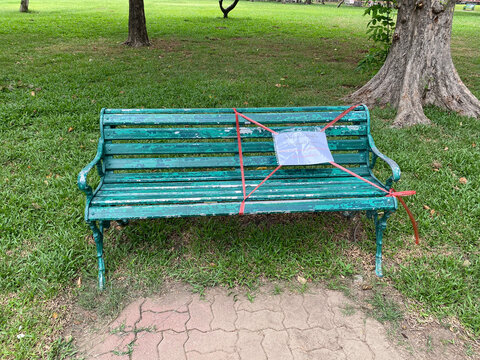 Social Distancing Park Bench In Bangkok