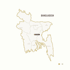 Fototapeta premium Map of Bangladesh with border, cities and capital Dhaka. Each city has separately for your design. Vector Illustration
