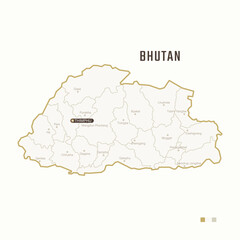 Map of Bhutan with border, cities and capital Thimphu. Each city has separately for your design. Vector Illustration