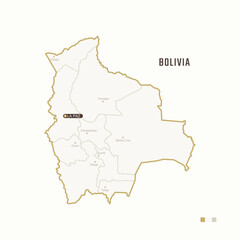 Fototapeta premium Map of Bolivia with border, cities and capital La Paz. Each city has separately for your design. Vector Illustration