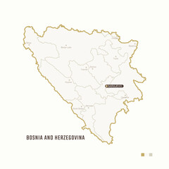 Map of Bosnia and Herzegovina with border, cities and capital Sarajevo. Each city has separately for your design. Vector Illustration