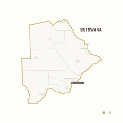 Map of Botswana with border, cities and capital Gaborone. Each city has separately for your design. Vector Illustration