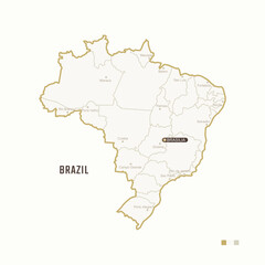 Map of Brazil with border, cities and capital Brasilia. Each city has separately for your design. Vector Illustration