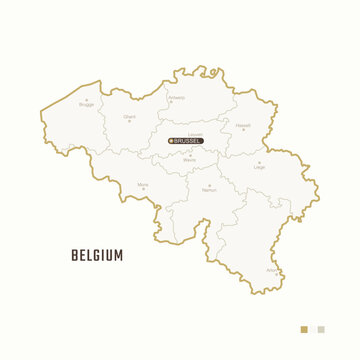 Map of Belgium with border, cities and capital Brussel. Each city has separately for your design. Vector Illustration